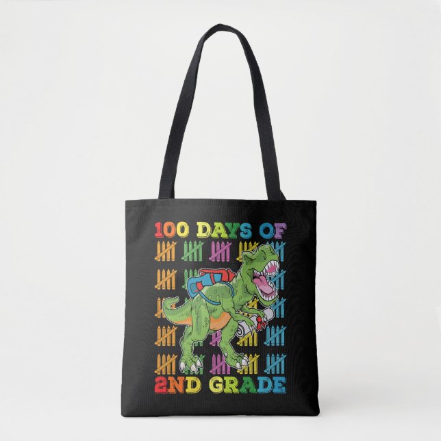 Bolso De Tela 100 Días De La Escuela De Dinosaurio De Segundo Gr (Anverso)