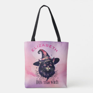 Bolso De Tela 100% QUE BRAZA - Gato negro con Gorra de brujas