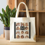 Bolso De Tela 11 Foto de Instagram Collage Personalizado Monogra<br><div class="desc">Blanco y negro - Usa hasta 11 fotos cuadradas para crear un regalo único y personal. O puedes mantener al cachorro hipster y hacer un keepsake de moda. Si necesita ajustar las imágenes,  haga clic en la herramienta personalizar para realizar cambios.</div>