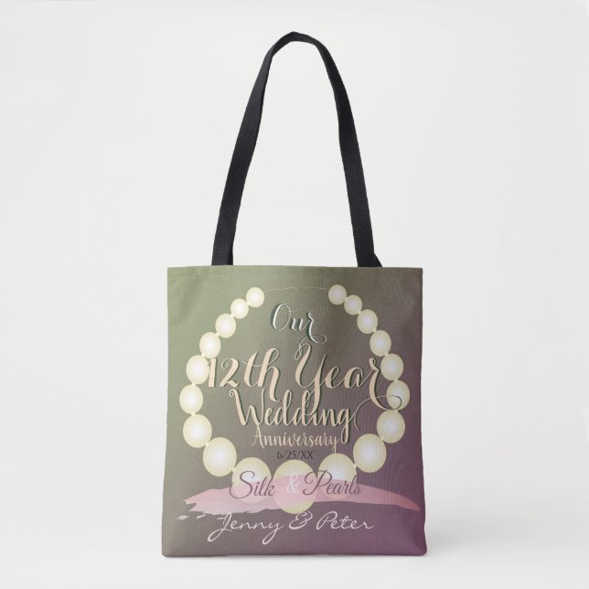Bolso De Tela 12° Aniversario Boda PearlsTote (Anverso)