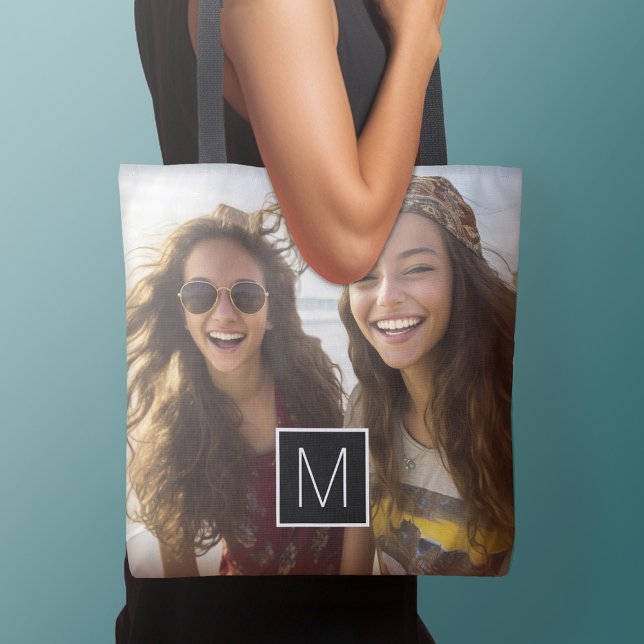 Bolso De Tela 1 Collage de fotos Personalizado opcional Monogram (Personalized tote bag with photos collage and text)