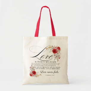 Bolso De Tela 1 Corintios 13:4-8 El amor es la flor bíblica del