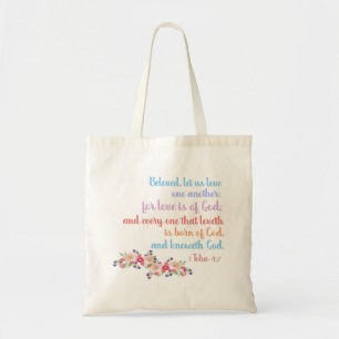 Bolso De Tela 1 Juan 4:7 Versículo Bíblico Texto Arcoíris