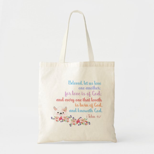 Bolso De Tela 1John4:7 Verso de la Biblia (Frente)