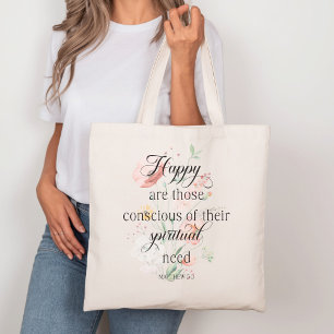 Bolso De Tela 2026 Texto del Año JW Mateo 5:3 con Flores de Prim