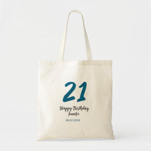 Bolso De Tela 21 cumpleaños negrita letra azul simple mínimo