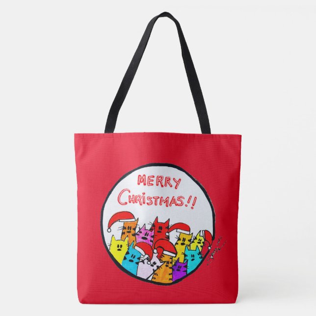 Bolso De Tela 258 - Tote de gatos Navidades (Anverso)