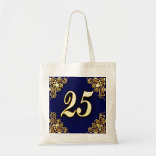 Bolso De Tela 25 cumpleaños o aniversario regal oro y azul