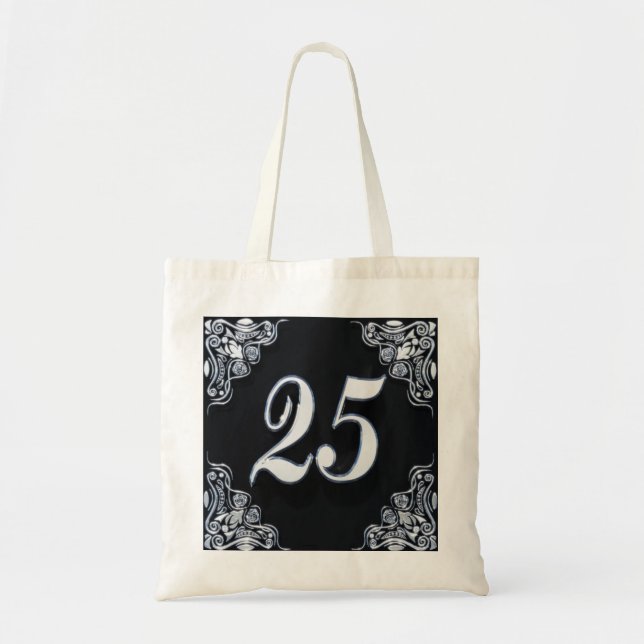 Bolso De Tela 25 cumpleaños o aniversario Regal Silver negro (Frente)