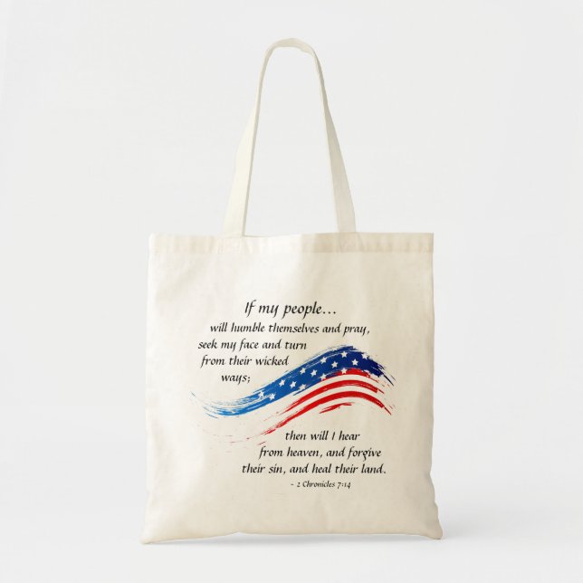 Bolso De Tela 2 Crónicas 7:14 Si mi pueblo reza, bandera de los  (Frente)