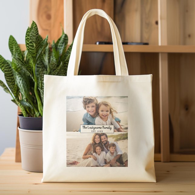 Bolso De Tela 2 Nombre de familia de Collage de fotos - Imágenes (Custom Tote Bag)