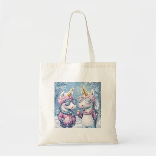Bolso De Tela 2 Unicornio con traje de nieve (Frente)