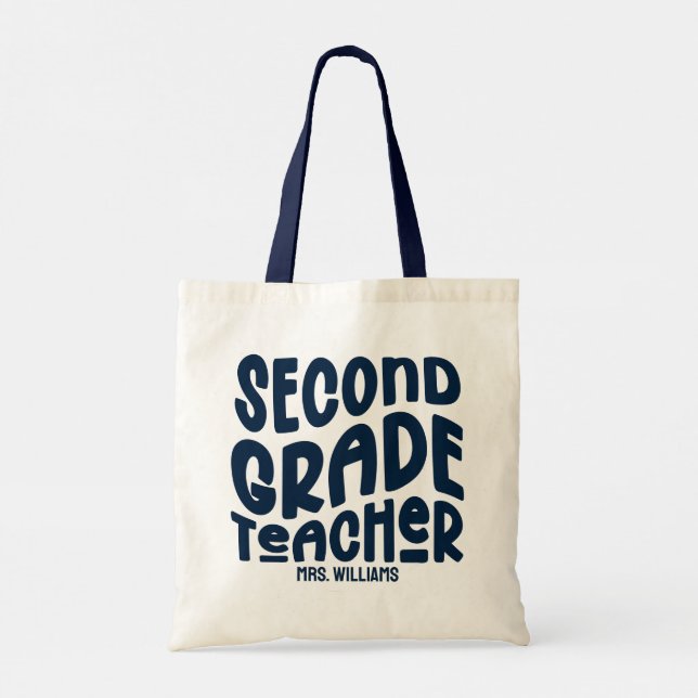 Bolso De Tela 2nd Grade Teacher Dark Blue Typography Design (Reverso)