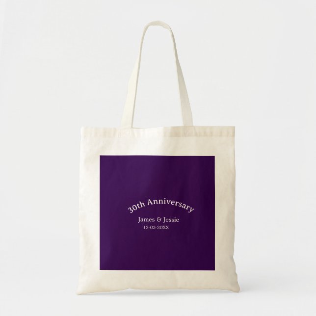 Bolso De Tela 30th wedding anniversary name date purple simple  (Frente)