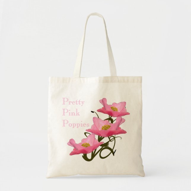 Bolso De Tela 3 Flores de Amapola Rosa Reutilizables Ecológicas  (Frente)