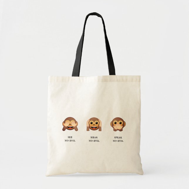Bolso De Tela 3 Monos sabios: no ver mal, no oír mal, hablar. (Frente)