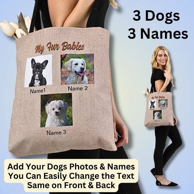 Bolso De Tela 3 Perros, 3 Nombres, Pueden Cambiar Texto, Foto Pe (Subido por el creador)