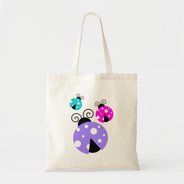 Bolso De Tela 3 tiburones de color rosa morado y azul (Frente)