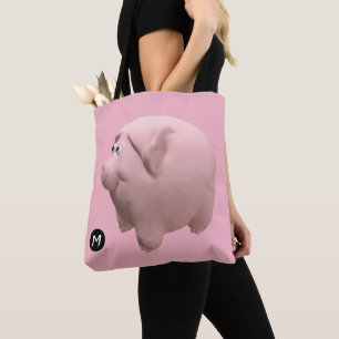 Bolso De Tela 3D Gracioso Año Cerdo Cumpleaños Monograma elegir