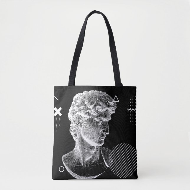 Bolso De Tela 3D ing of Michelangelo's David head in pixel art 8 (Anverso)