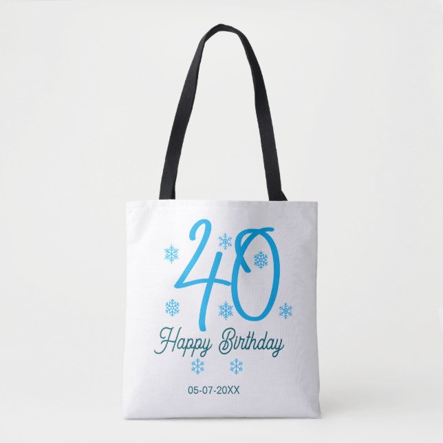 Bolso De Tela 40th birthday add name date year blue template (Anverso)