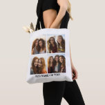 Bolso De Tela 4 Collage de fotos y texto Personalizado Fondo bla<br><div class="desc">Utiliza cuatro fotos cuadradas para crear un regalo único y personal. Si necesita ajustar las imágenes,  haga clic en la herramienta personalizar para realizar cambios.</div>