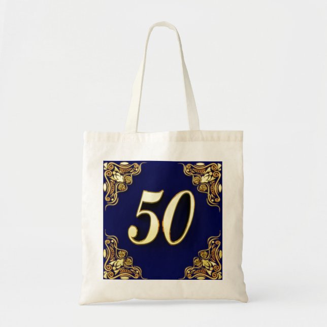 Bolso De Tela 50.º cumpleaños o aniversario del oro y el azul (Frente)