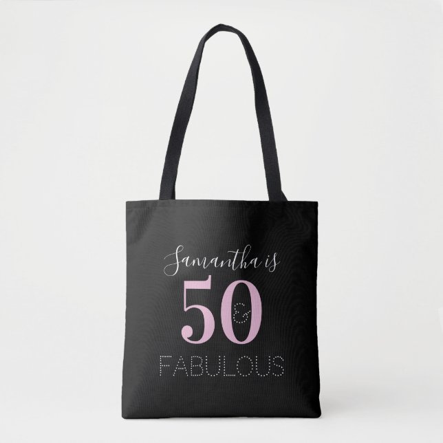 Bolso De Tela 50.º cumpleaños Rosa Negro personalizado (Anverso)