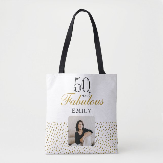 Bolso De Tela 50 and Fabulous Gold Glitter Photo 50th Birthday (Anverso)