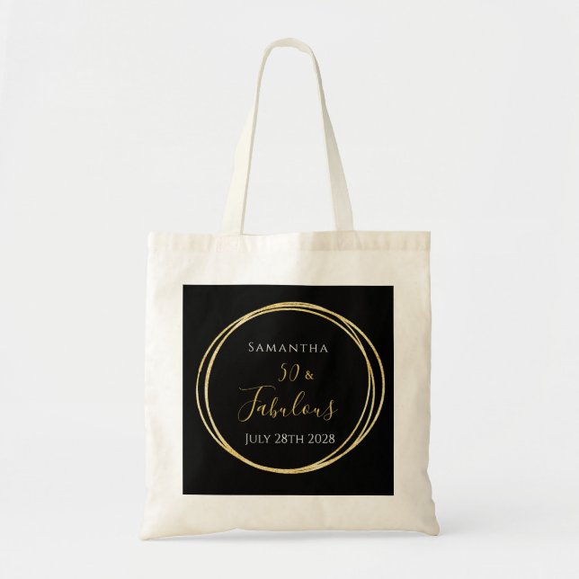 Bolso De Tela 50 años de oro negro personalizado (Frente)