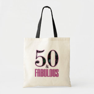 Bolso De Tela 50 & Fabuloso Rosa Tipografía Negra Cumpleaños 50