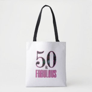 Bolso De Tela 50 & Fabuloso Rosa Tipografía Negra Cumpleaños 50