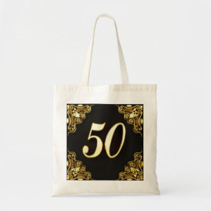 Bolso De Tela 50.o Cumpleaños u oro real y negro del aniversari