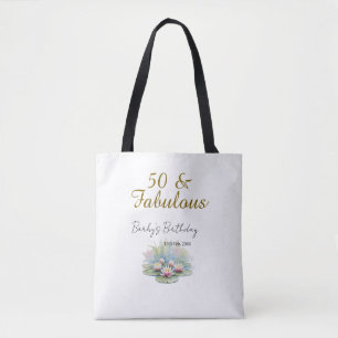 Bolso De Tela 50 y fabuloso loto de agua de oro acuarela