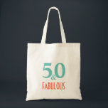 Bolso De Tela 50 y fabuloso verde y naranja<br><div class="desc">Celebra cumplir 50 años con este elegante diseño de 50 años. 50 y fabuloso en coral con texto verde pastel.</div>
