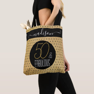 Bolso De Tela 50 y Fabulous Gold Custom Name Birthday Party
