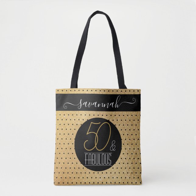 Bolso De Tela 50 y Fabulous Gold Custom Name Birthday Party to (Anverso)