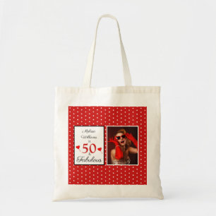 Bolso De Tela 50 y nombre fabuloso foto rojo 50 cumpleaños WH ro