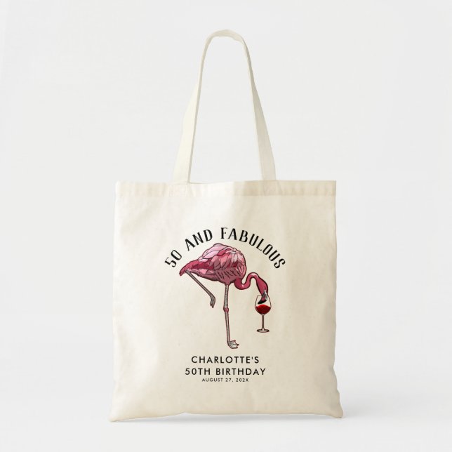 Bolso De Tela 50th Birthday Flamingo 50 and Fab Novelty Custom (Frente)