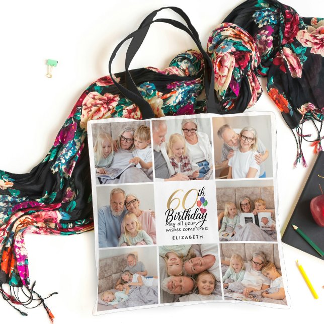 Bolso De Tela 60th Birthday Photo Collage Grandma Mother Gifts (Subido por el creador)