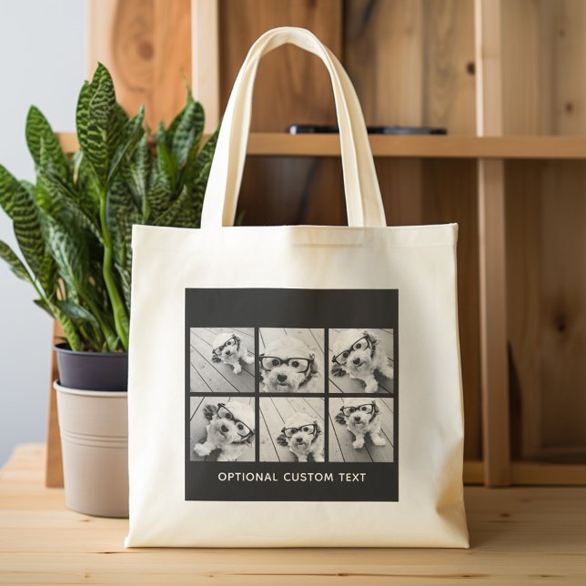 Bolso De Tela 6 Collage de fotos Texto opcional — Puede editar c (Personalized tote bag)