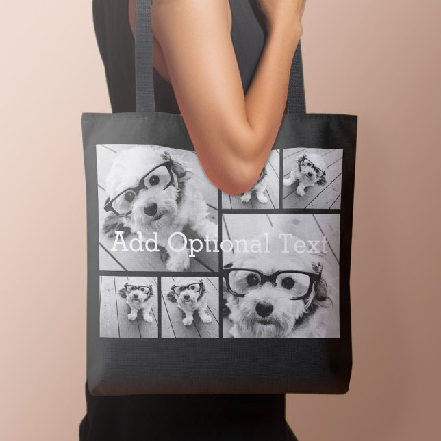 Bolso De Tela 6 Collage de fotos Texto opcional — Puede editar c (Personalized tote bag with photo and text)