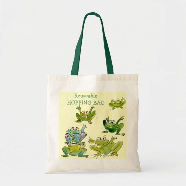 Bolso De Tela 6 ranas divertidas del dibujo animado van tote (Frente)
