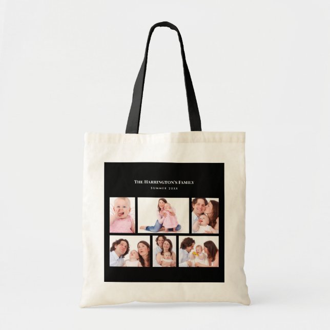 Bolso De Tela 6 Secciones Personalizado Foto Sencillo Marco negr (Frente)