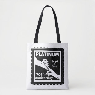 Bolso De Tela 70° aniversario boda platino azul tradicional
