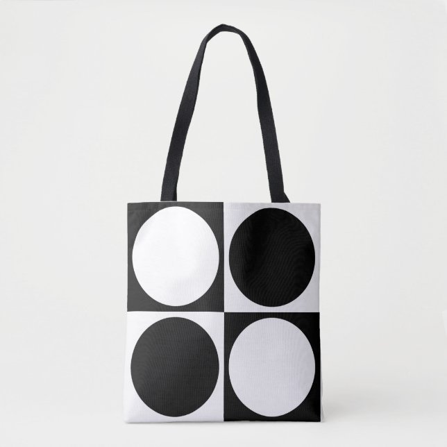 Bolso De Tela 70s Checks and Circles Black and White (Anverso)