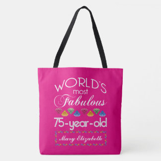 Bolso De Tela 75.o Cumpleaños la mayoría del rosa colorido