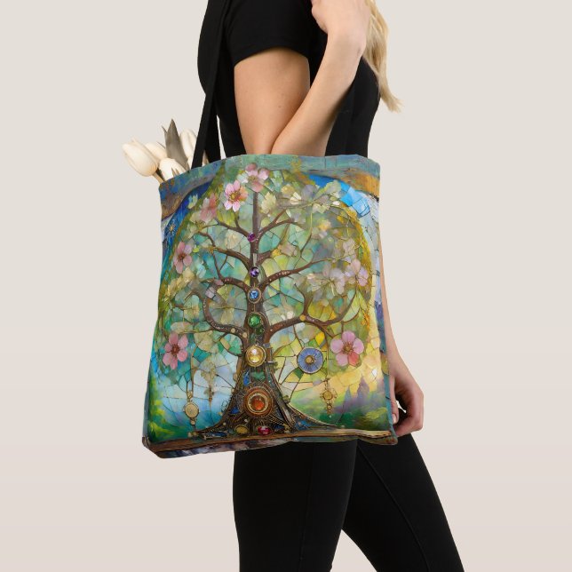 Bolso De Tela 7 Chakra Blossoming Tree Of Life (Detalle)