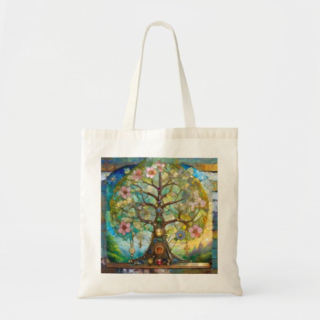 Bolso De Tela 7 Chakra Blossoming Tree Of Life (Frente)