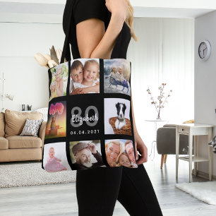Bolso De Tela 80.º collage de fotos de personalizados de cumplea